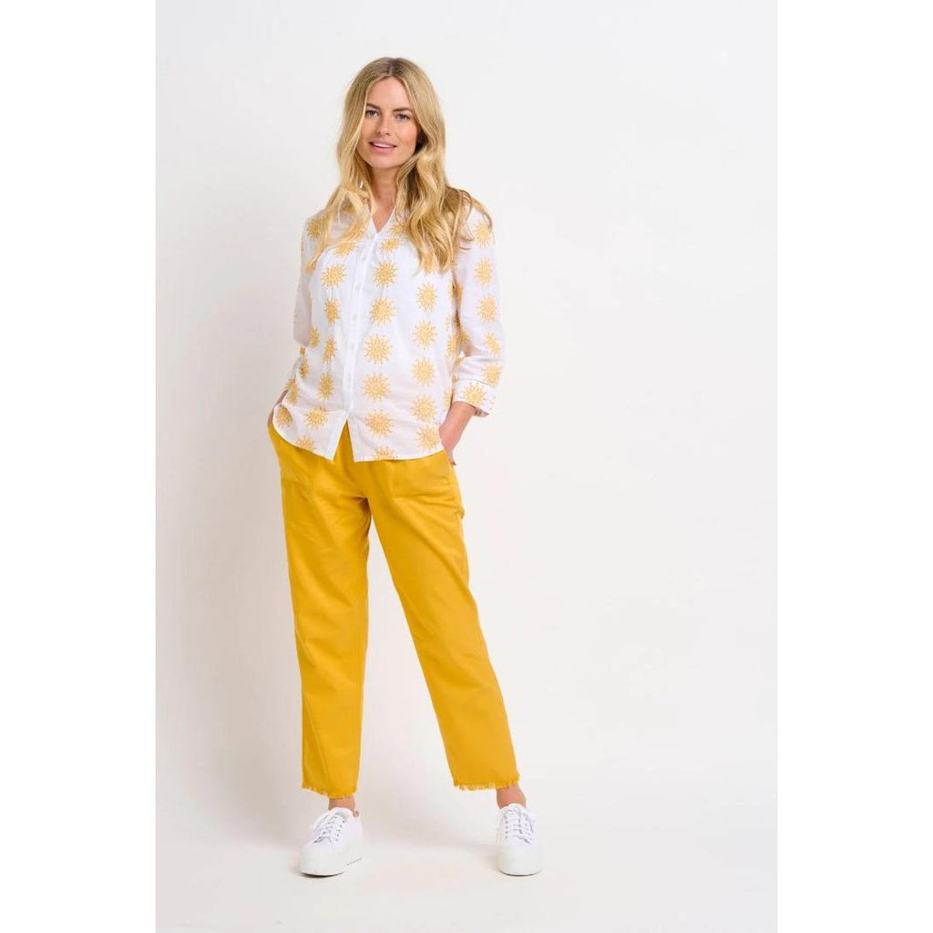 Brakeburn Ada Embroidered Blouse - White & Yellow - Beales department store