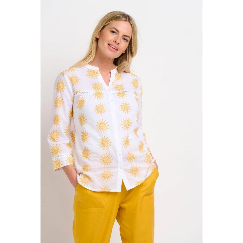 Brakeburn Ada Embroidered Blouse - White & Yellow - Beales department store