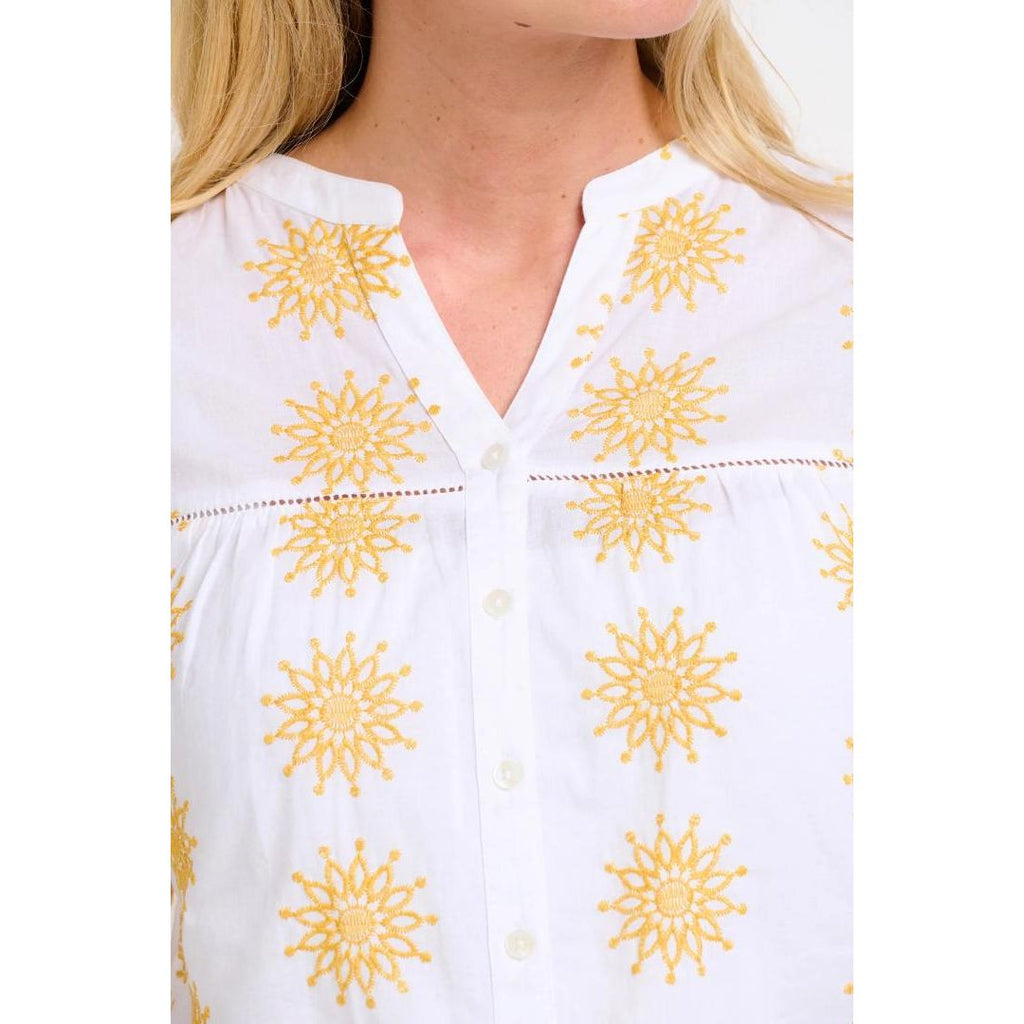 Brakeburn Ada Embroidered Blouse - White & Yellow - Beales department store