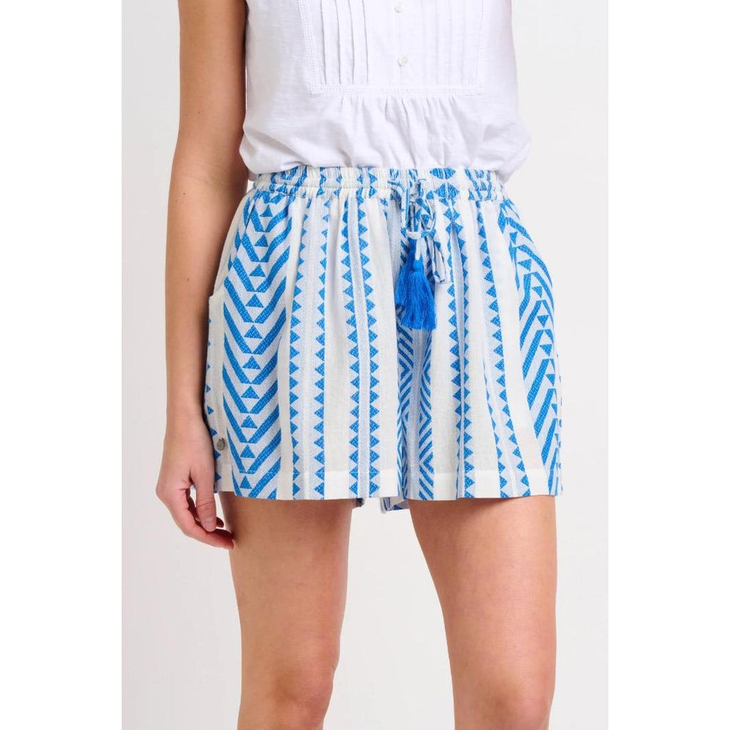 Brakeburn Aria Embroidered Shorts - Blue & White - Beales department store