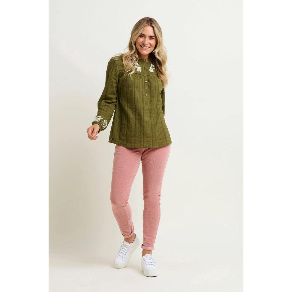 Brakeburn Basil Embroidered Blouse - Khaki - Beales department store