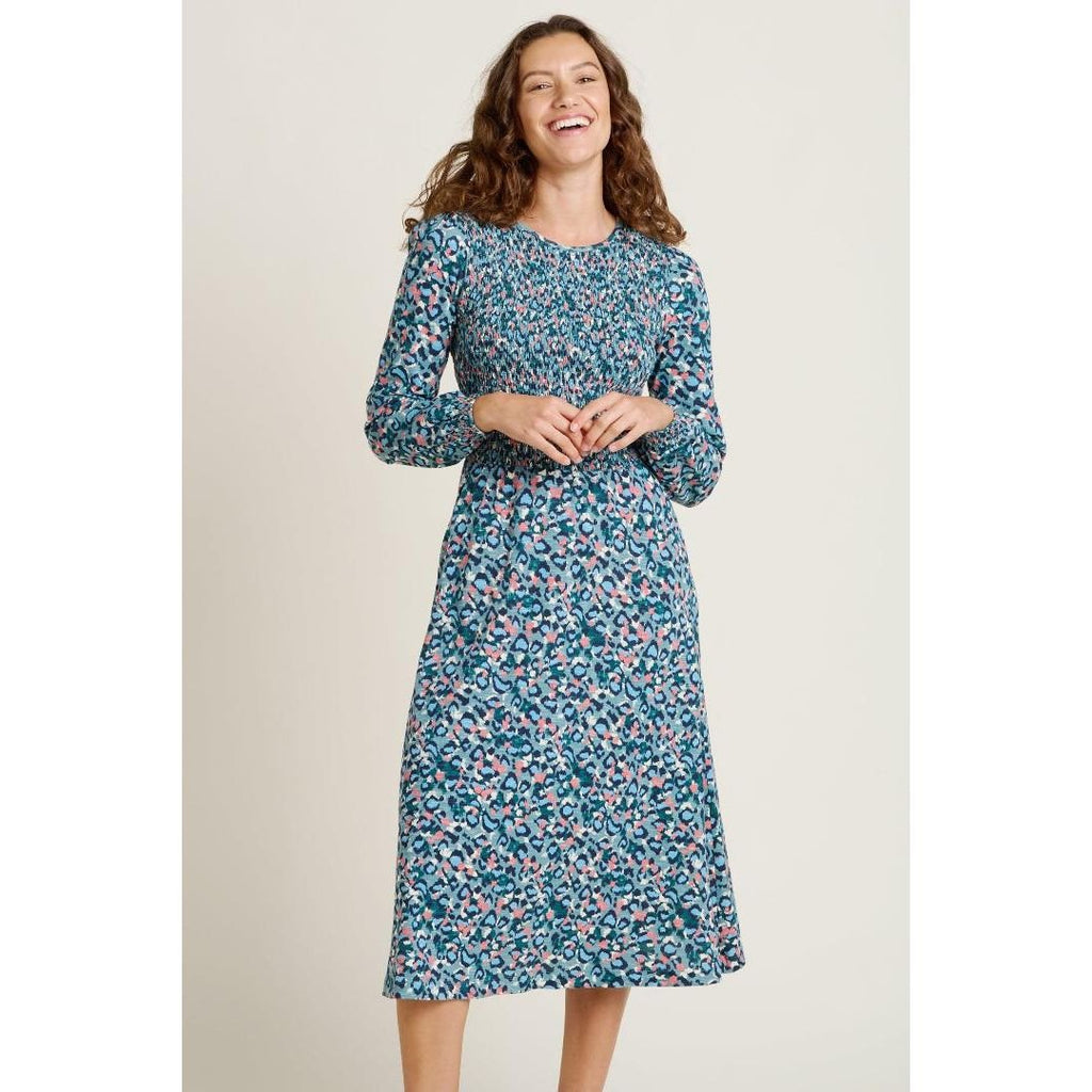 Brakeburn Brushed Leopard Midi Dress - Blue - Beales department store