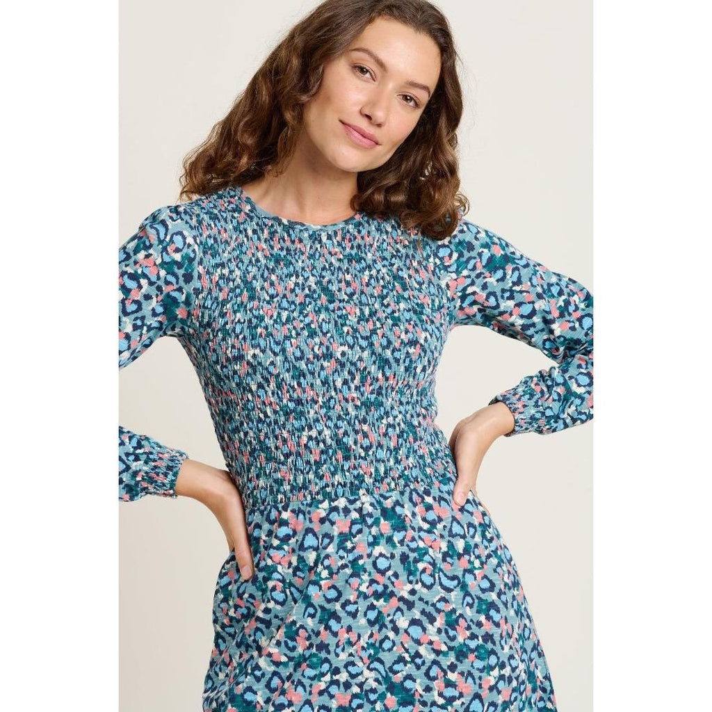 Brakeburn Brushed Leopard Midi Dress - Blue - Beales department store