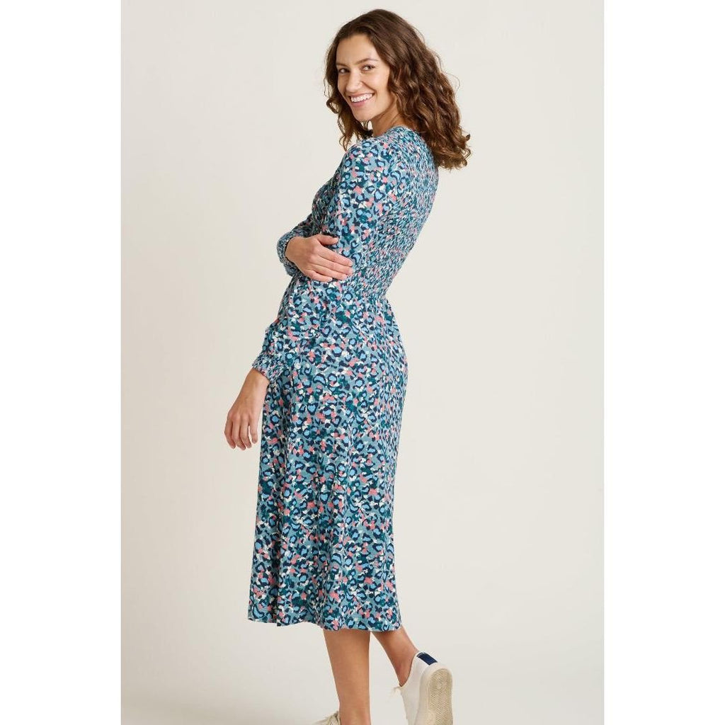 Brakeburn Brushed Leopard Midi Dress - Blue - Beales department store