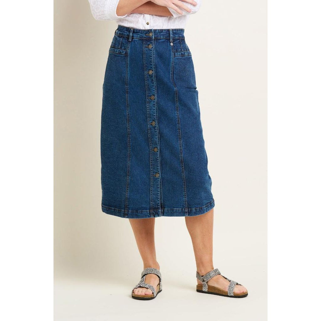 Brakeburn Button Front Denim Midi Skirt - Blue - Beales department store