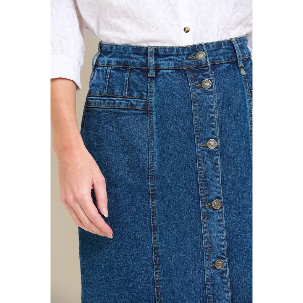 Brakeburn Button Front Denim Midi Skirt - Blue - Beales department store