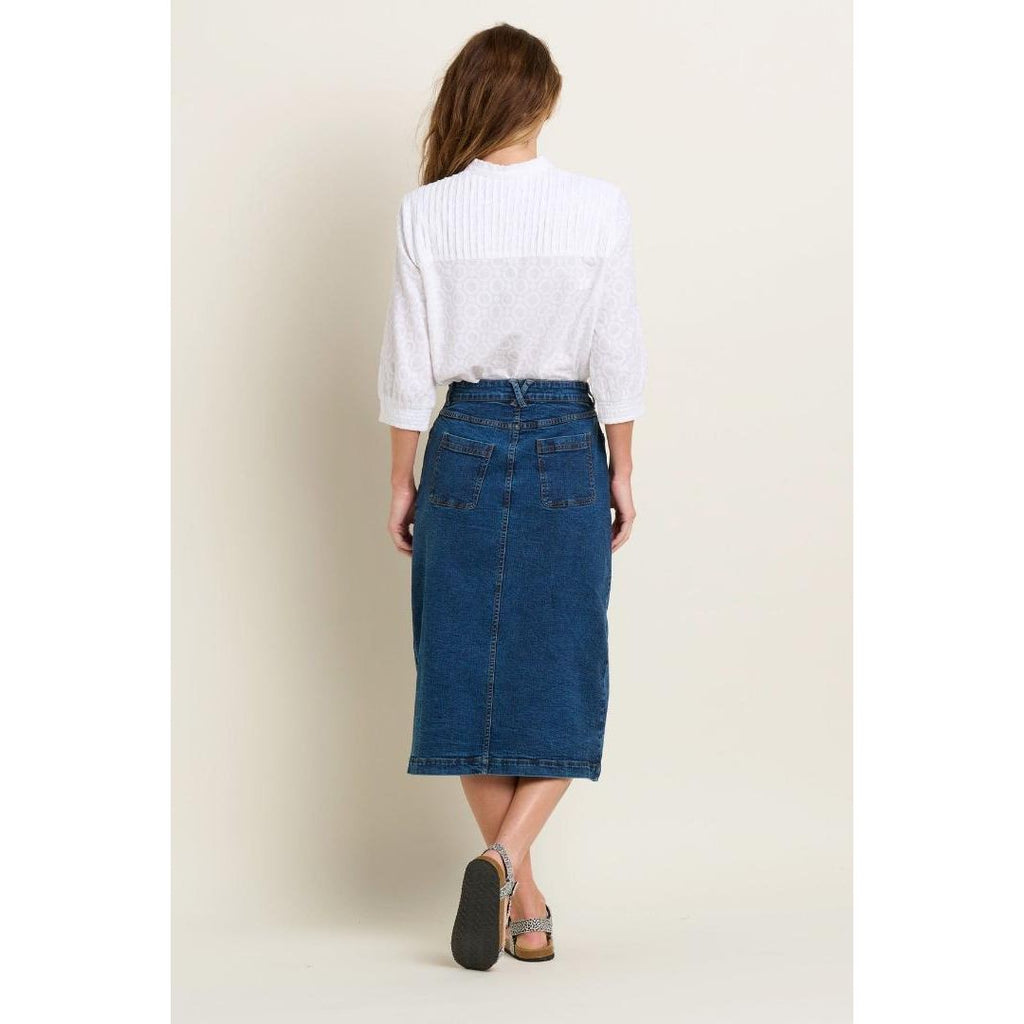 Brakeburn Button Front Denim Midi Skirt - Blue - Beales department store