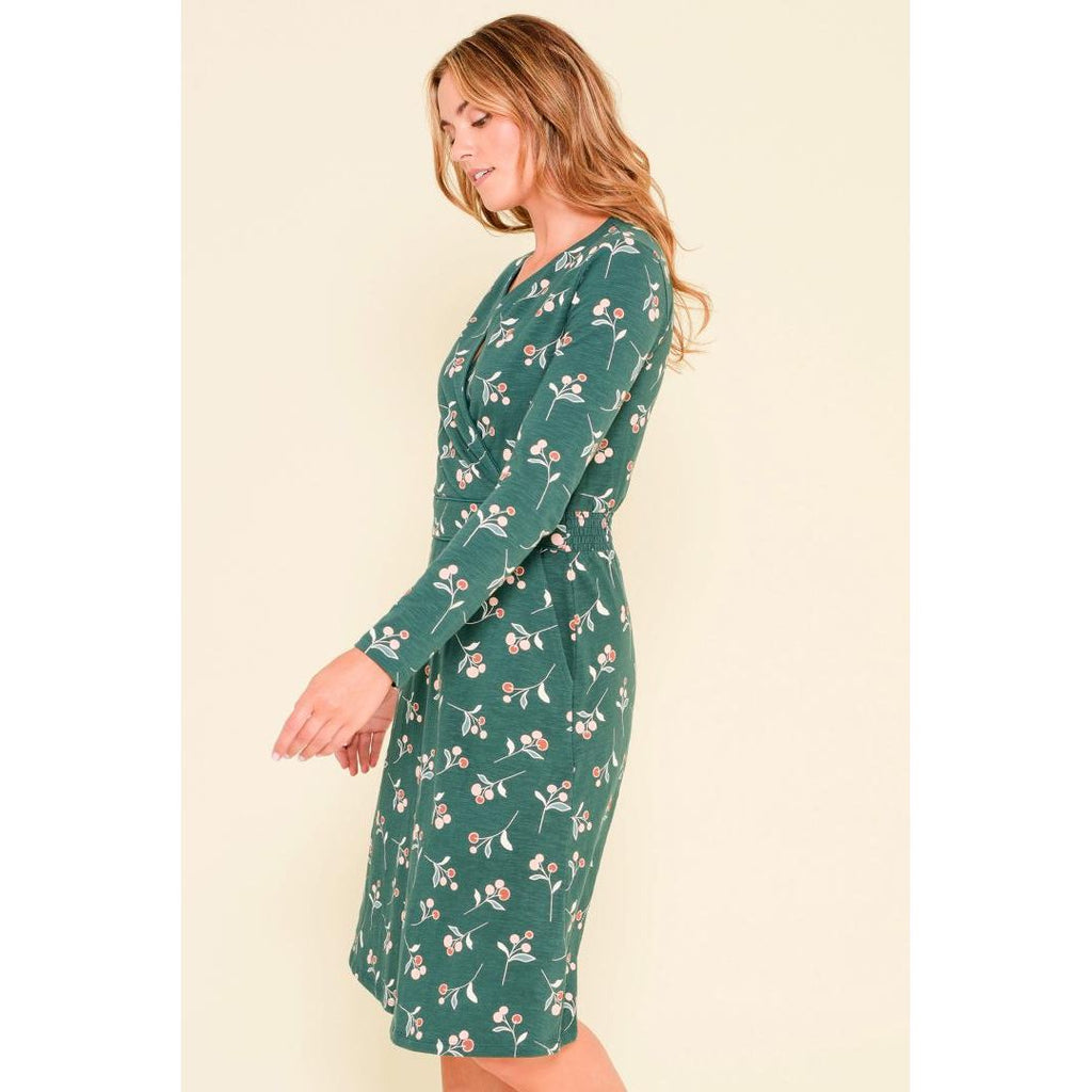 Brakeburn Cherry Wrap Dress - Teal - Beales department store