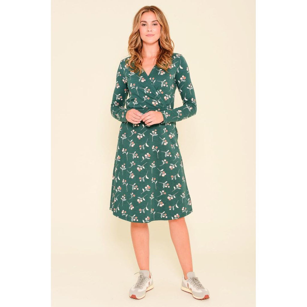 Brakeburn Cherry Wrap Dress - Teal - Beales department store