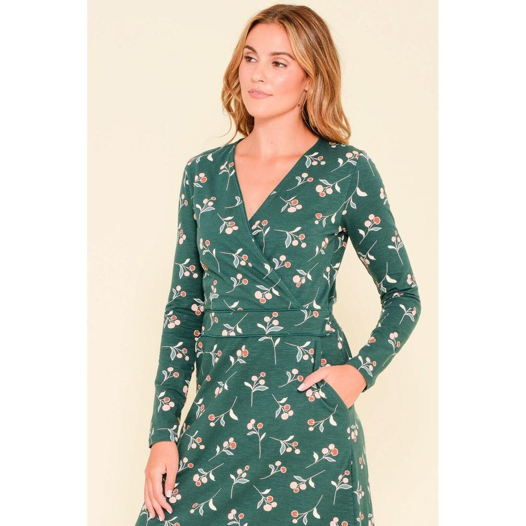 Brakeburn Cherry Wrap Dress - Teal - Beales department store