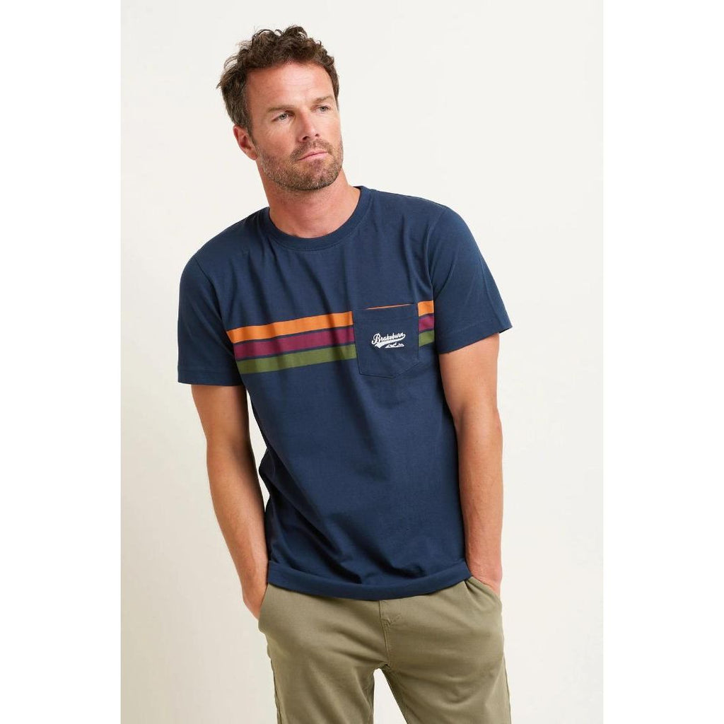 Brakeburn Chest Stripe Tee - Navy - Beales department store