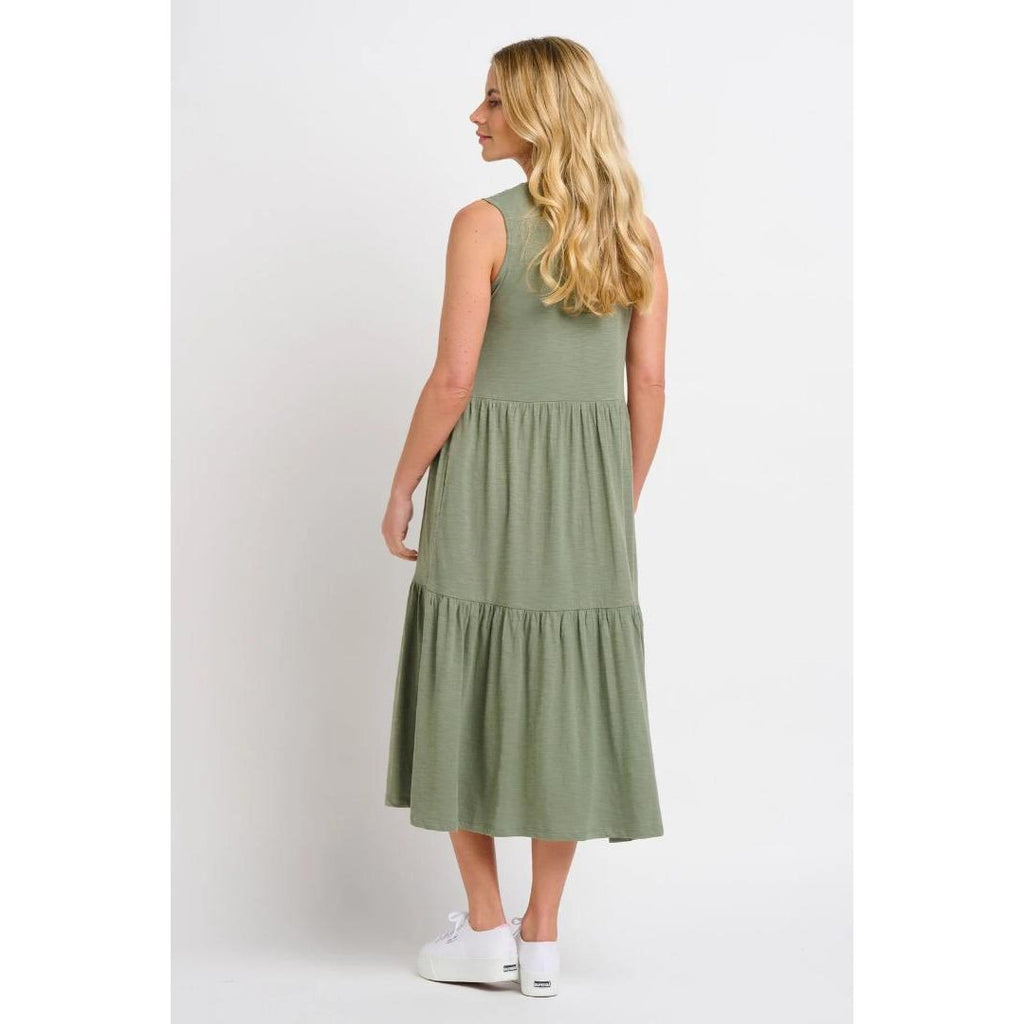 Brakeburn Clem Midi Jersey Dress - Khaki - Beales department store