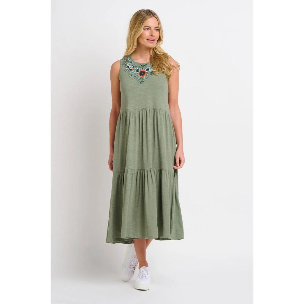 Brakeburn Clem Midi Jersey Dress - Khaki - Beales department store