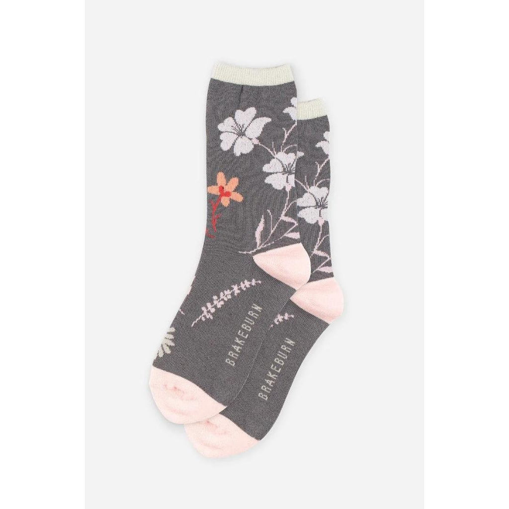 Brakeburn Ditsy Print Floral Socks - Grey - Beales department store