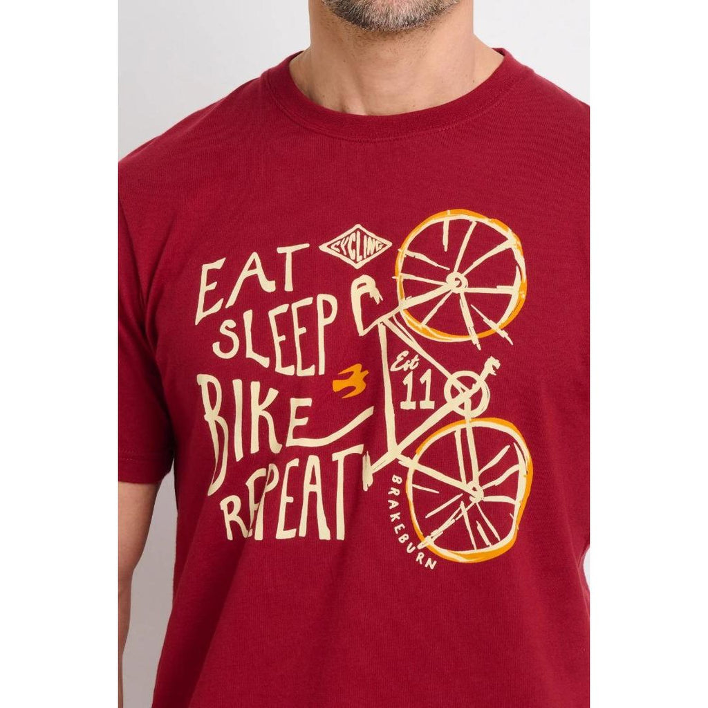 Brakeburn Eat Sleep Bike Tee - Maroon - Beales department store