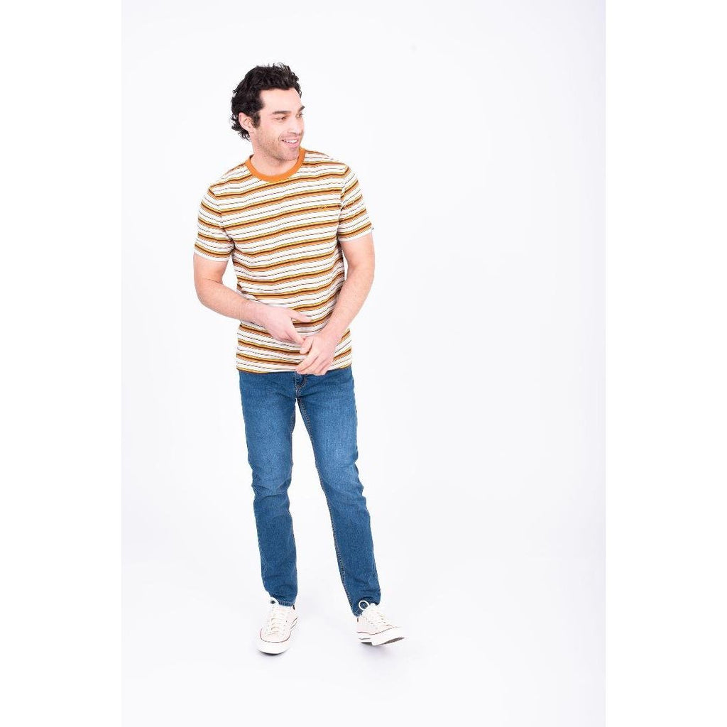 Brakeburn Ecru Striped Tee - Ecru - Beales department store