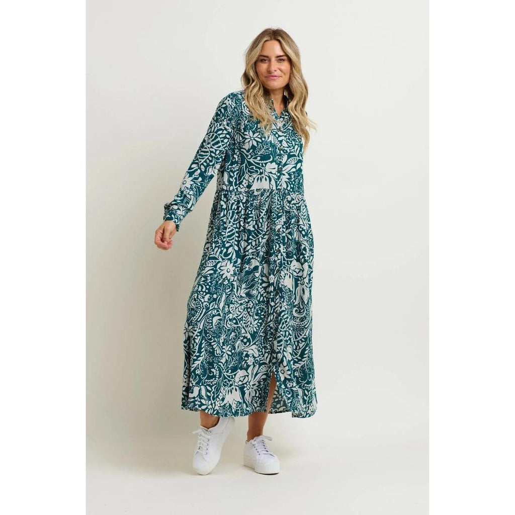 Brakeburn Enchanted Blossom Maxi Shirt Dress - Teal - Beales department store