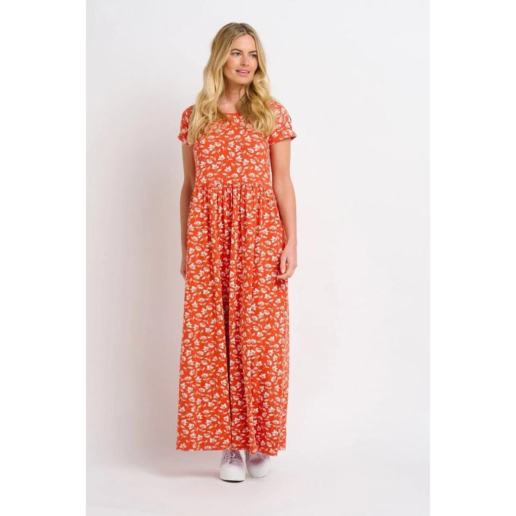 Brakeburn Floating Floral Maxi Dress - Coral - Beales department store