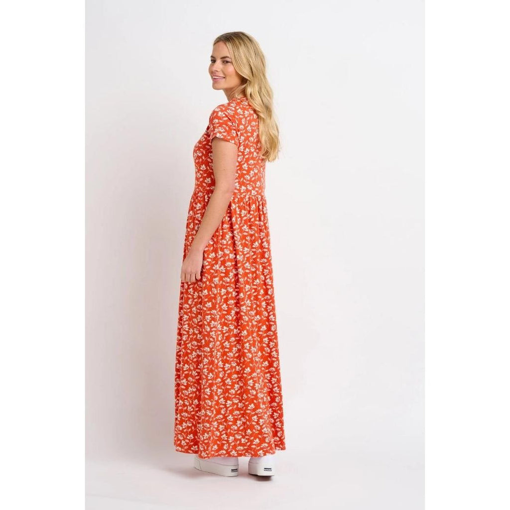 Brakeburn Floating Floral Maxi Dress - Coral - Beales department store