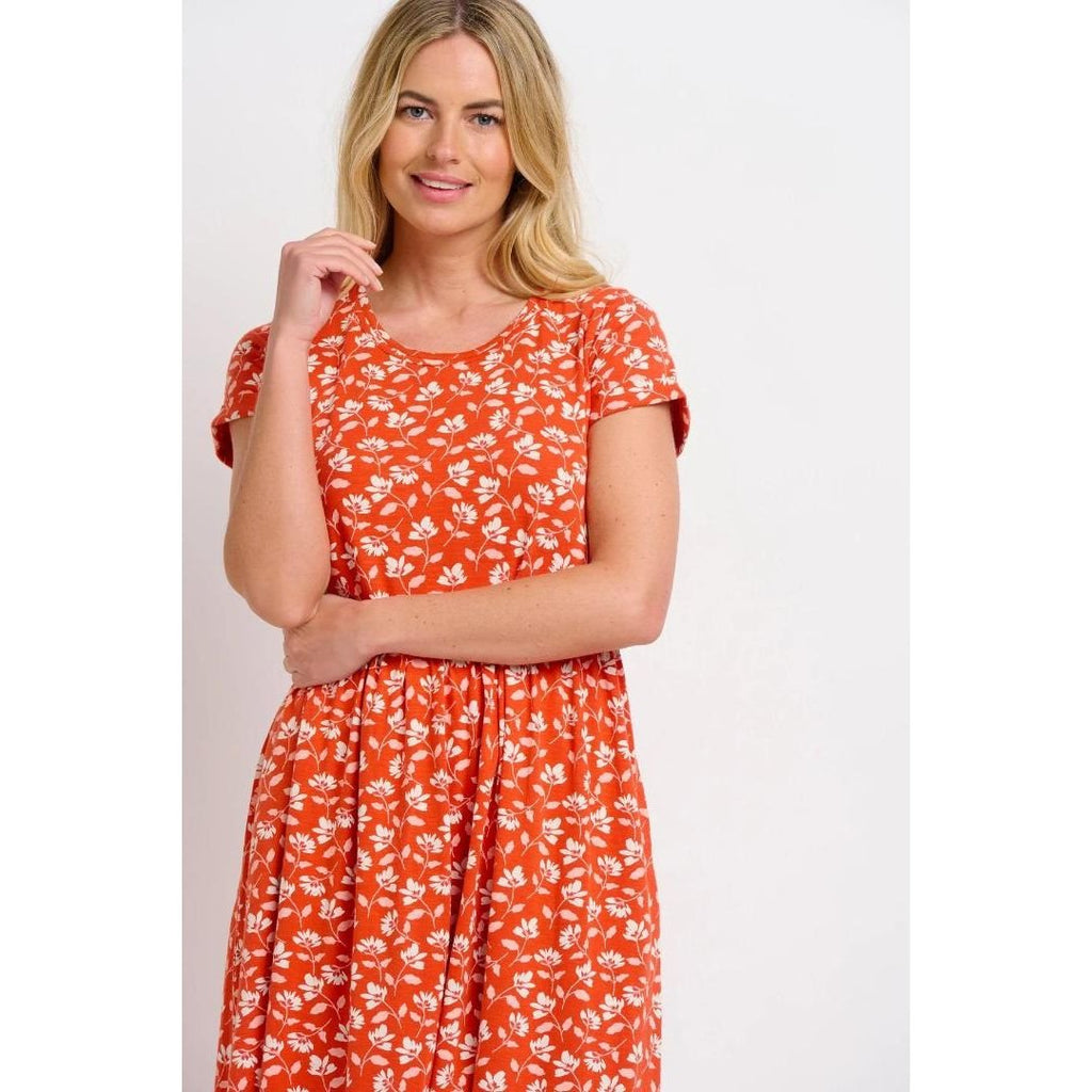 Brakeburn Floating Floral Maxi Dress - Coral - Beales department store