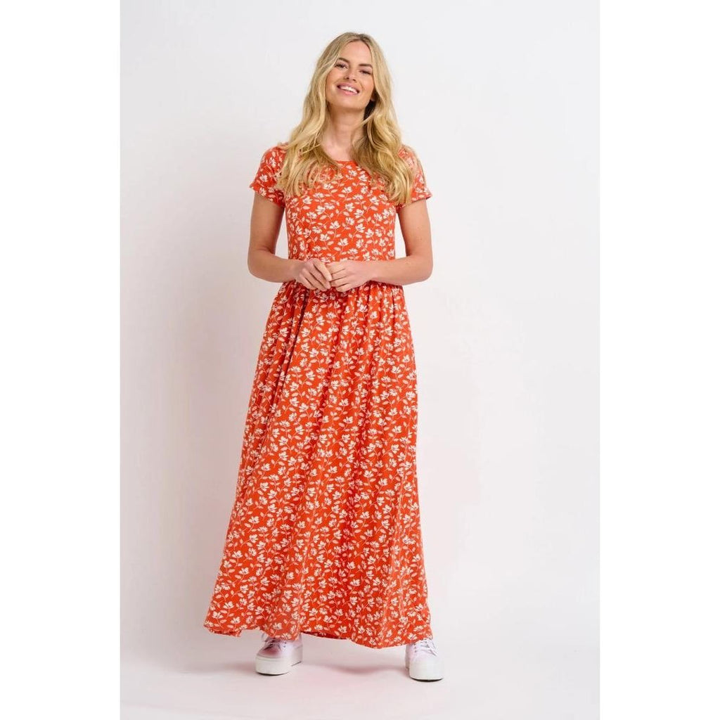 Brakeburn Floating Floral Maxi Dress - Coral - Beales department store