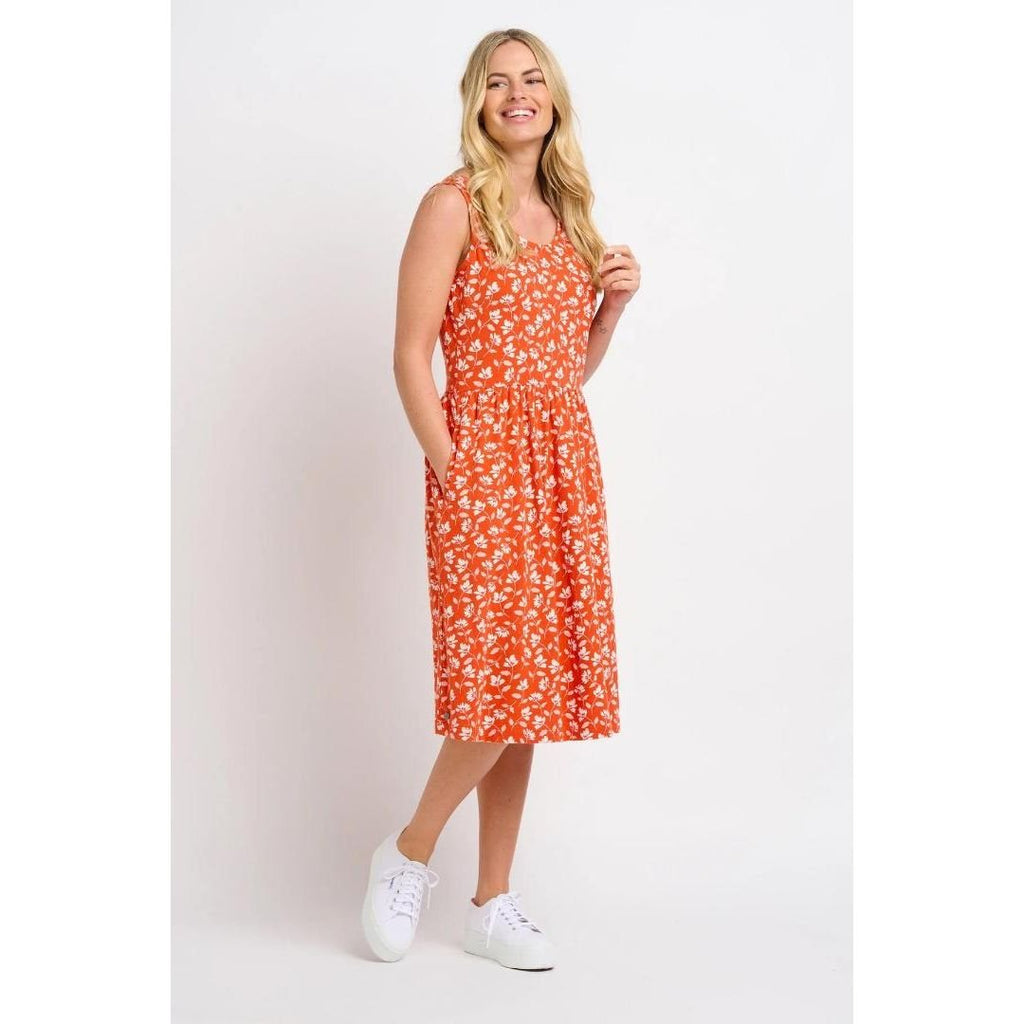 Brakeburn Floating Floral Sleeveless Dress - Coral - Beales department store