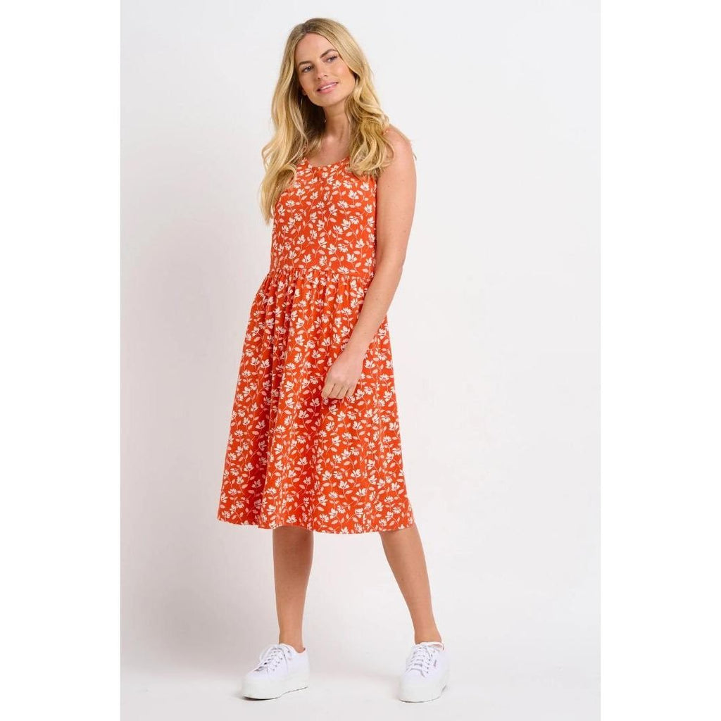 Brakeburn Floating Floral Sleeveless Dress - Coral - Beales department store