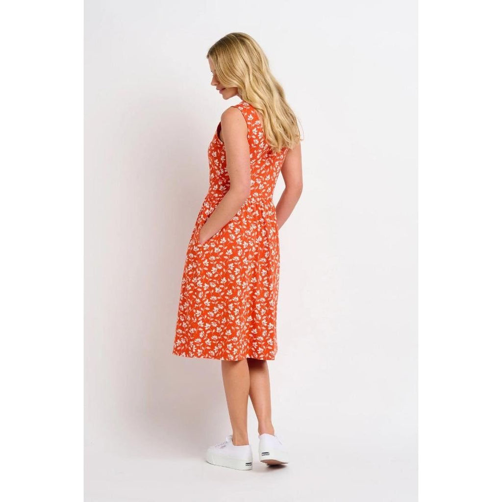 Brakeburn Floating Floral Sleeveless Dress - Coral - Beales department store