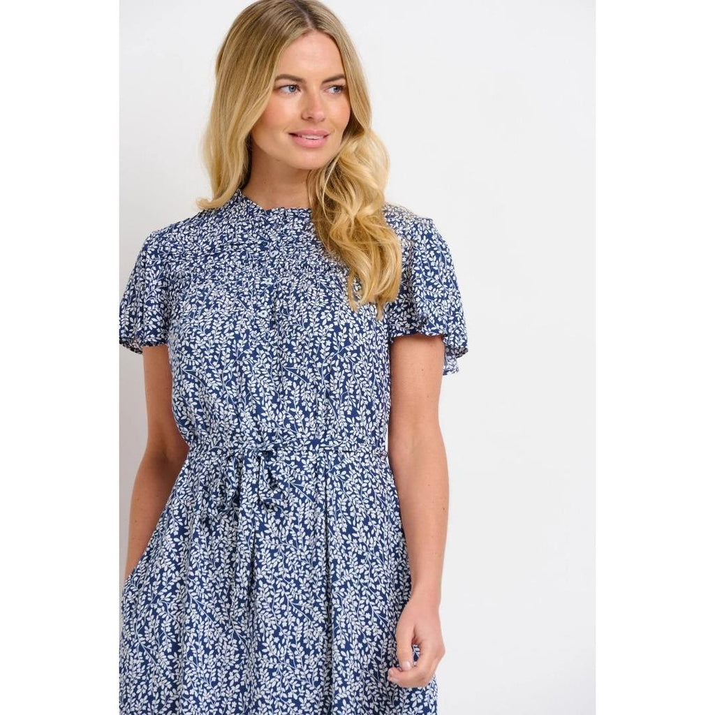 Brakeburn Floral Trail Flutter Sleeve Dress - Navy - Beales department store