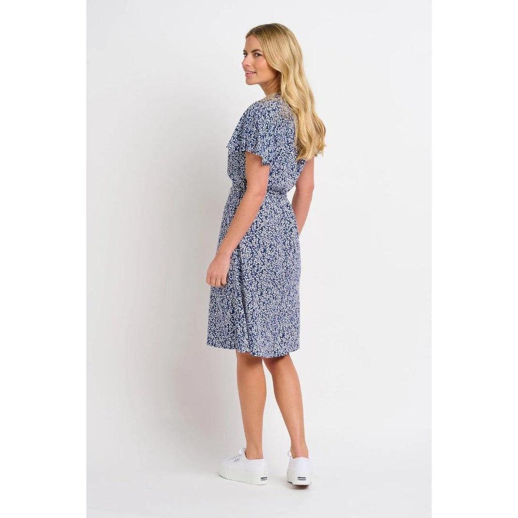 Brakeburn Floral Trail Flutter Sleeve Dress - Navy - Beales department store