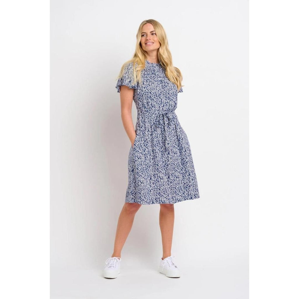 Brakeburn Floral Trail Flutter Sleeve Dress - Navy - Beales department store