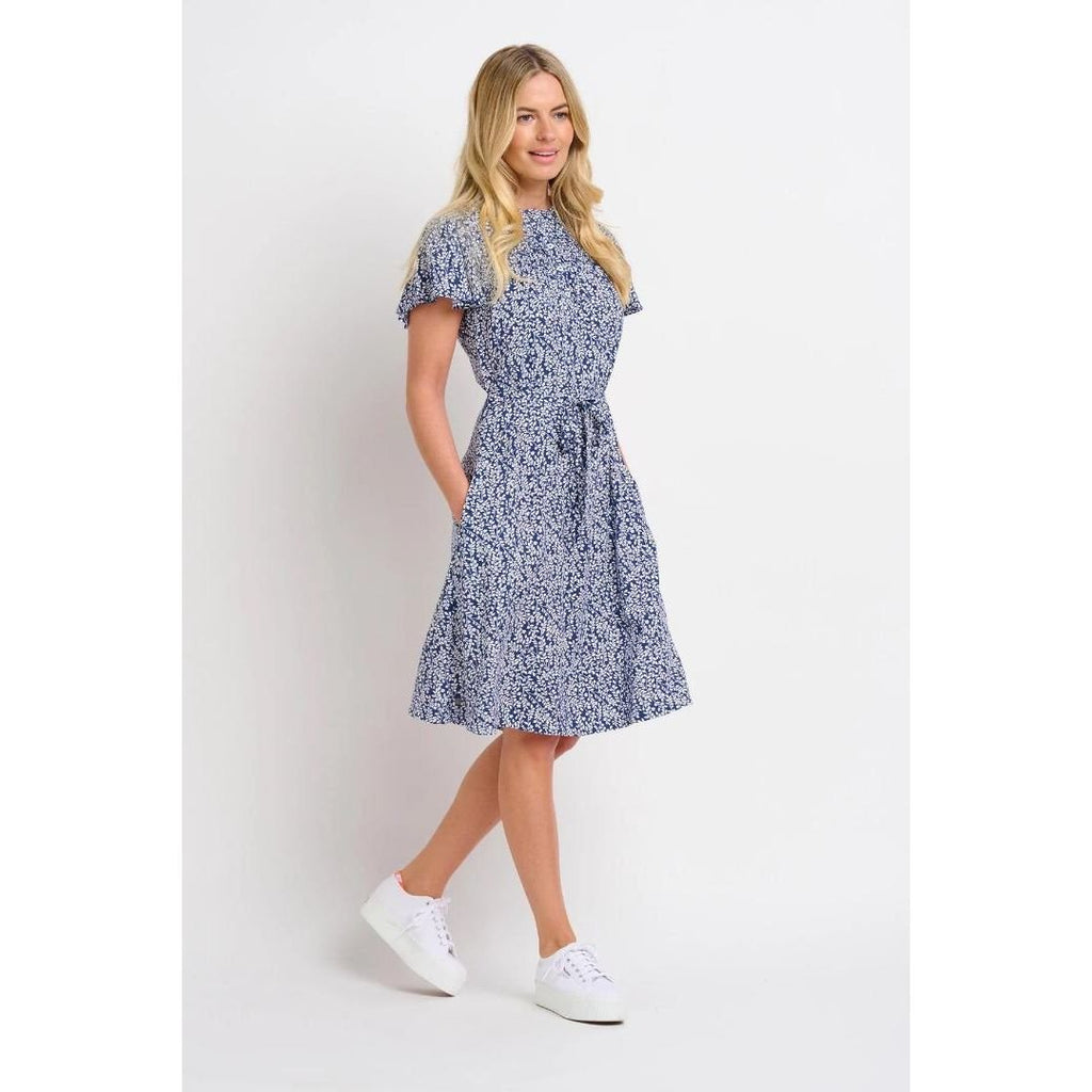 Brakeburn Floral Trail Flutter Sleeve Dress - Navy - Beales department store