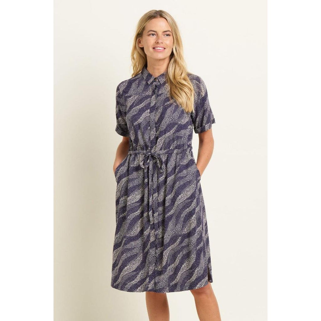 Brakeburn Flowing Dots Shirt Dress - Navy - Beales department store