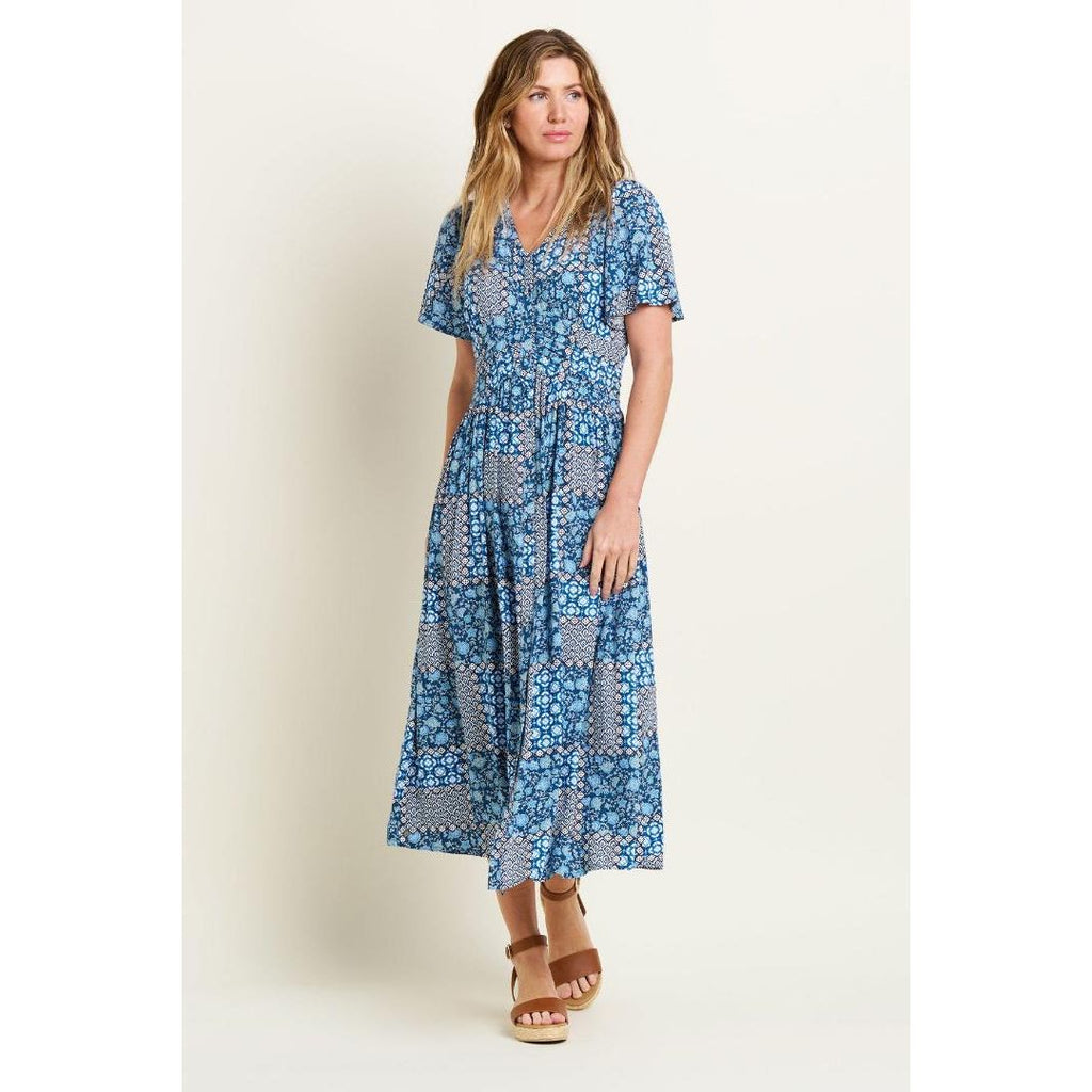 Brakeburn Folk Floral Patchwork Dress - Blue - Beales department store