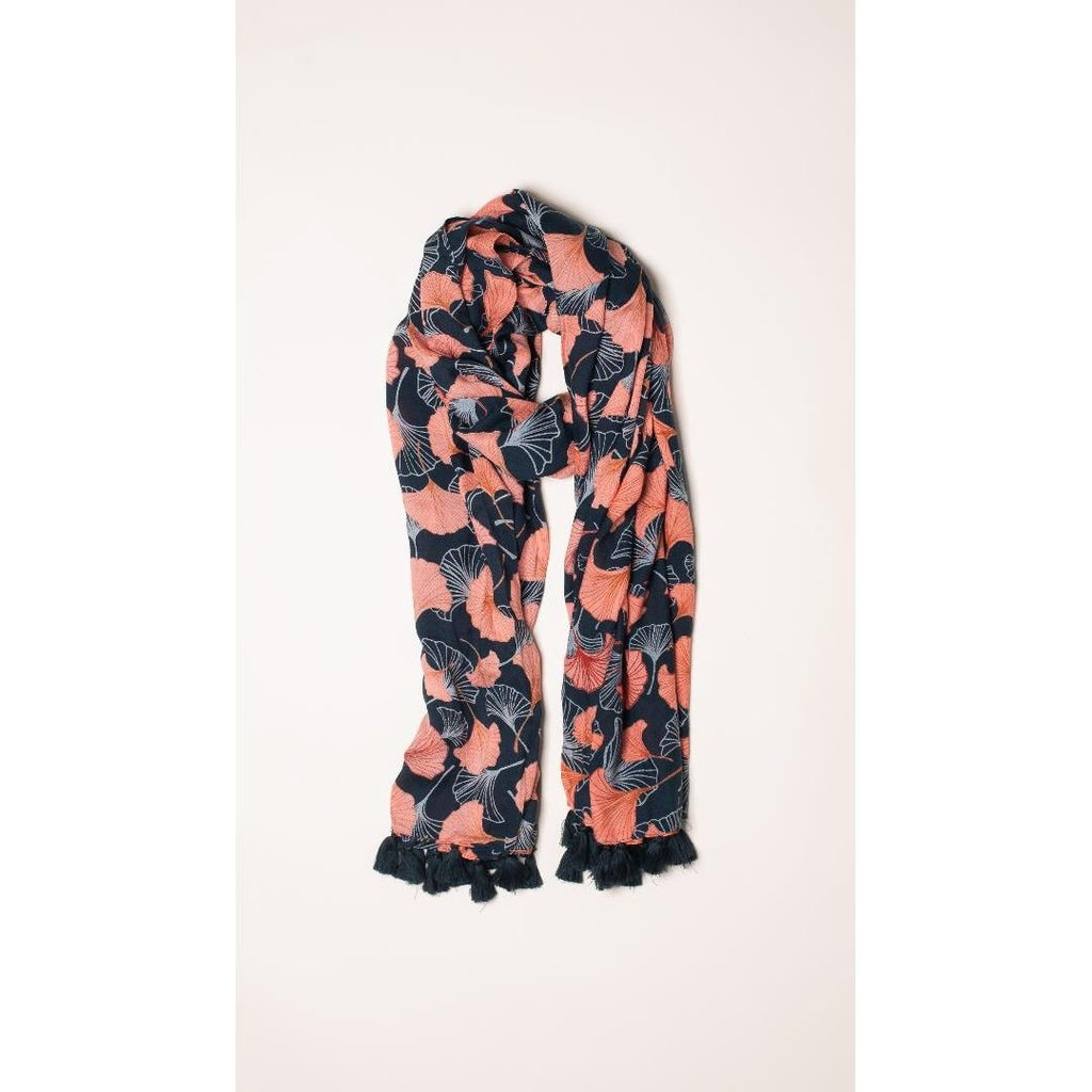 Brakeburn Gingko Leaf Tassel Scarf Navy - Beales department store