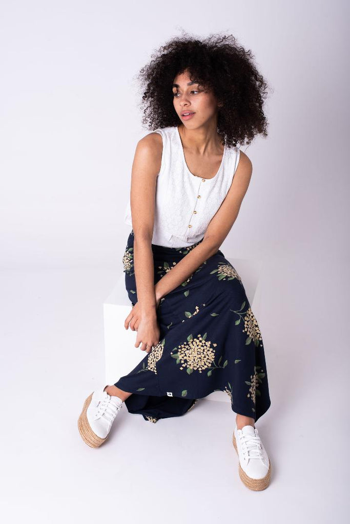 Brakeburn Hydrangea Maxi Skirt - Navy - Beales department store