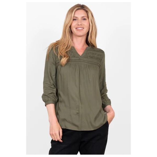 Brakeburn Khaki Pleated Blouse - Beales department store