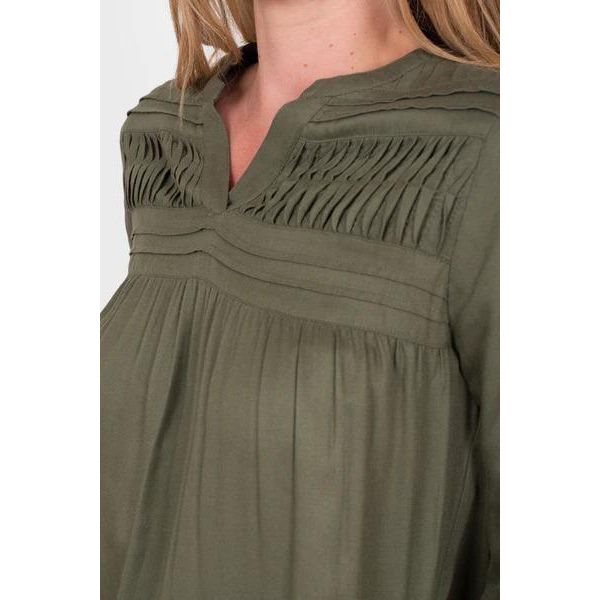 Brakeburn Khaki Pleated Blouse - Beales department store