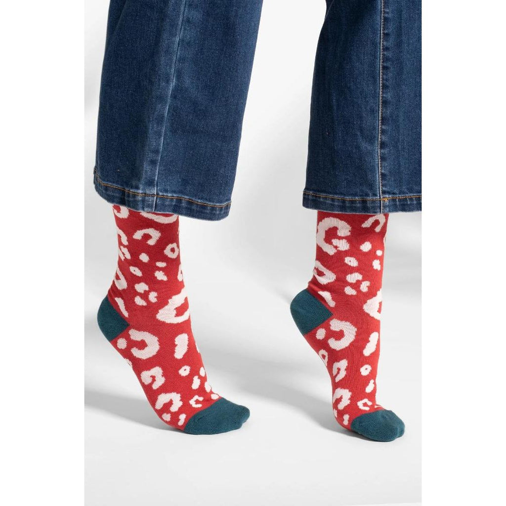 Brakeburn Leopard Animal Print Socks - Red - Beales department store