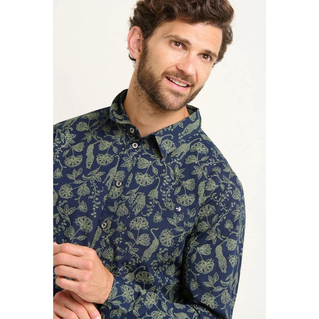 Brakeburn Leopard Shirt - Navy & Green - Beales department store