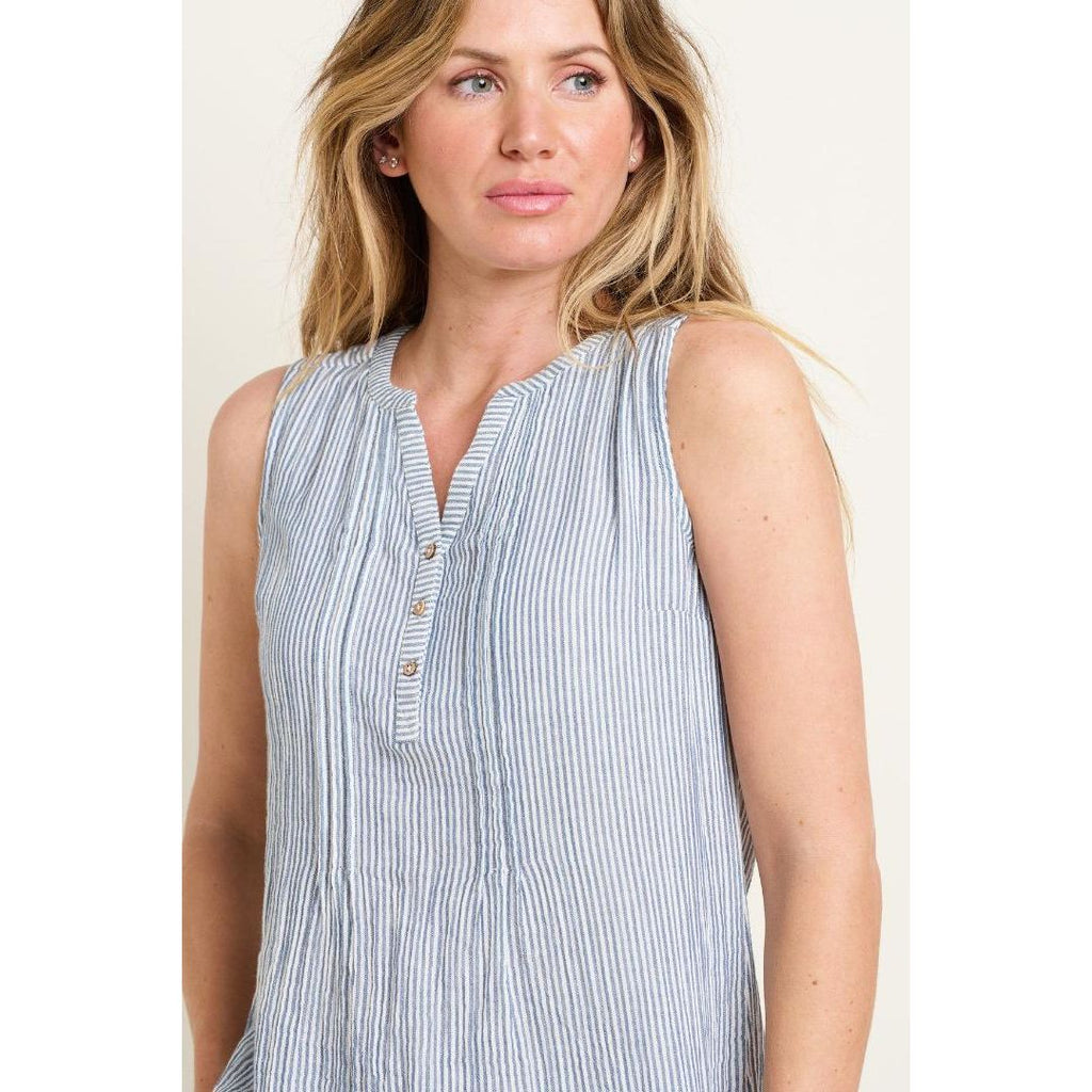 Brakeburn Madison Textured Stripe Vest Top - Blue - Beales department store