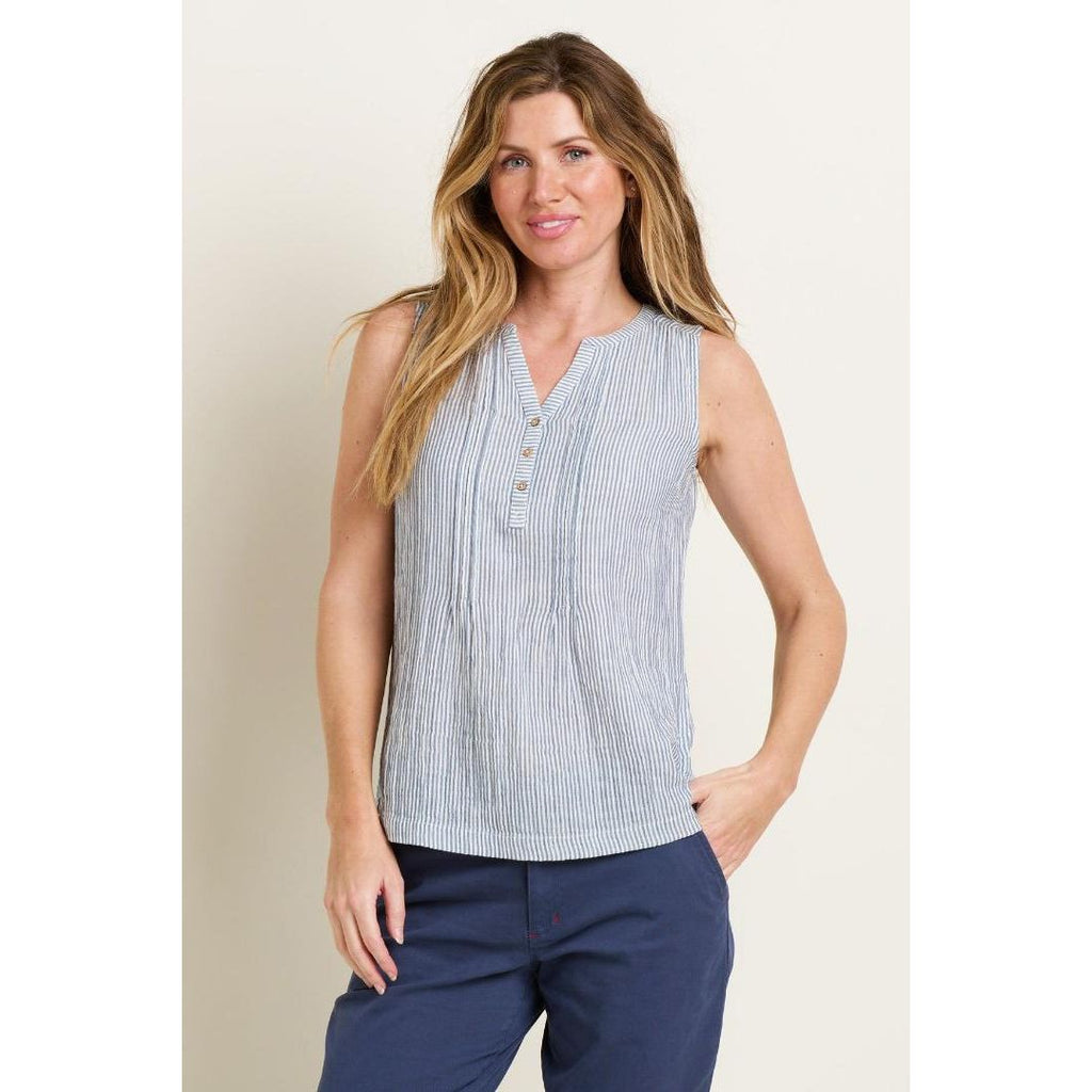 Brakeburn Madison Textured Stripe Vest Top - Blue - Beales department store