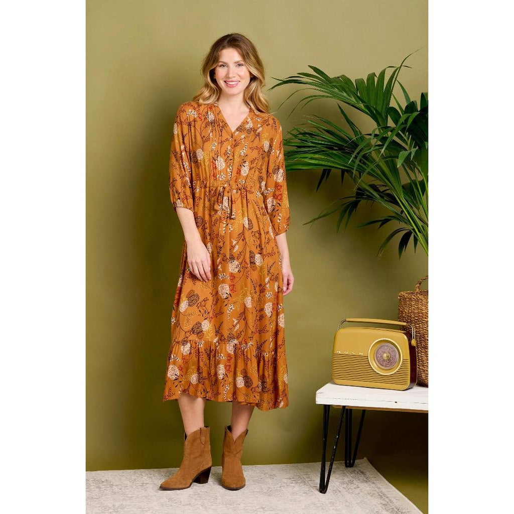 Brakeburn Meadow Midi Dress - Gold - Beales department store