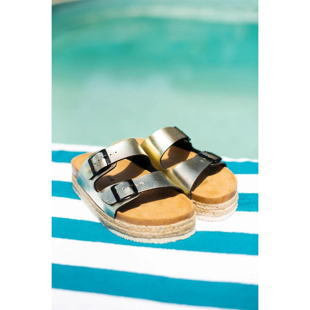 Brakeburn Metallic Platform Sandals - Gold - Beales department store