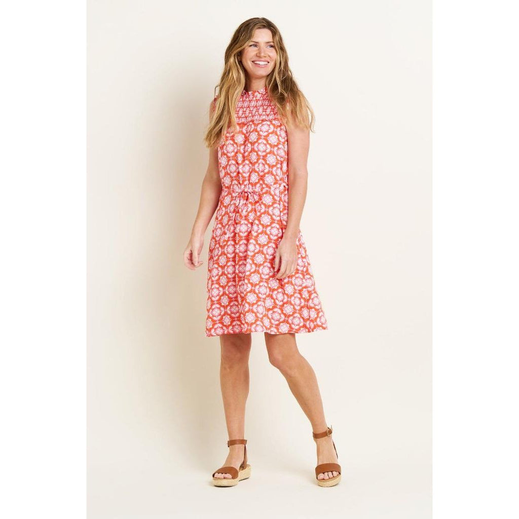 Brakeburn Moroccan Tile Dress - Coral - Beales department store