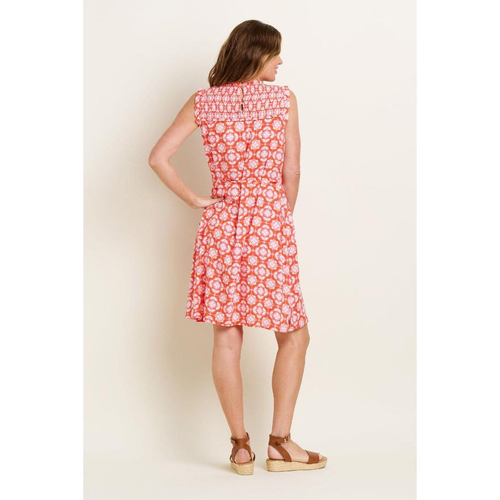 Brakeburn Moroccan Tile Dress - Coral - Beales department store