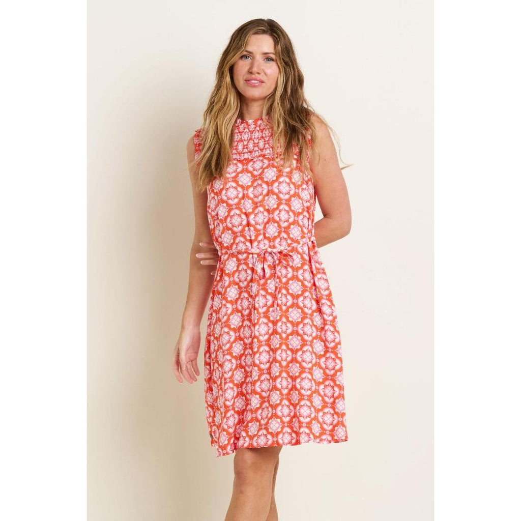 Brakeburn Moroccan Tile Dress - Coral - Beales department store