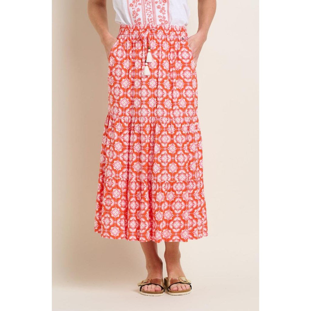 Brakeburn Moroccan Tile Skirt - Coral - Beales department store