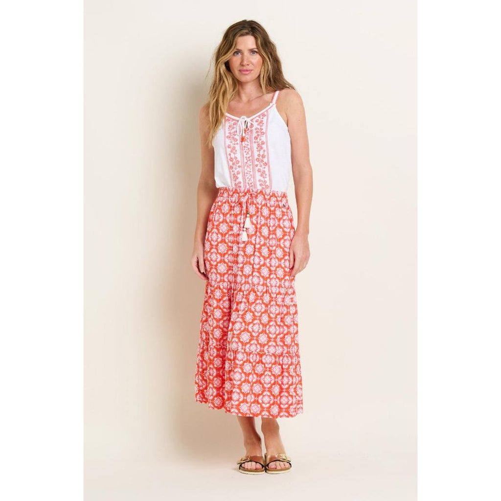 Brakeburn Moroccan Tile Skirt - Coral - Beales department store