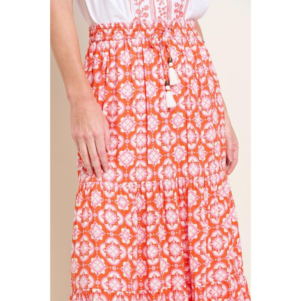 Brakeburn Moroccan Tile Skirt - Coral - Beales department store